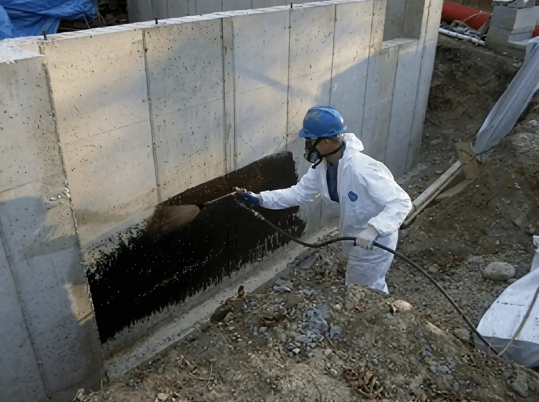 Professional waterproofing the exterior walls of the basement in Norfolk, VA