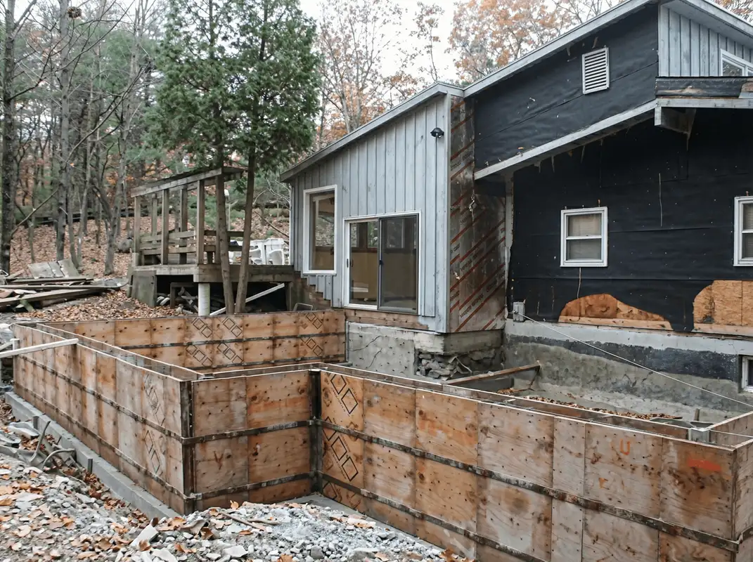 Prepared site with foundation forms for home remodeling and addition project in Norfolk, VA